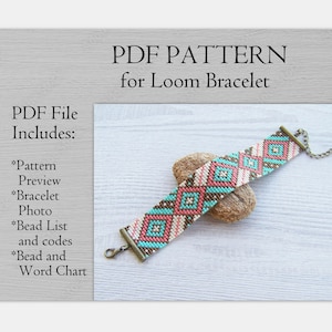 Geometric Loom bracelet pattern, Miyuki Delica Bracelet PDF Pattern, Beading modern flat wrist cuff instant download