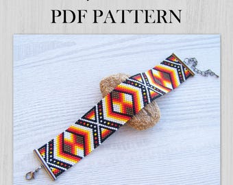 Geometric Peyote Bead Pattern, ODD Count Miyuki Delica Bracelet PDF Pattern, Modern colorful bracelet pattern, PDF Beading download