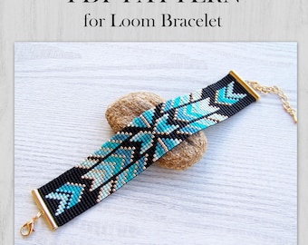 Ethnic Style Loom Bead Pattern, Miyuki Delica Bracelet PDF Pattern, Native ombre turquoise bracelet pattern, PDF Beading instant download