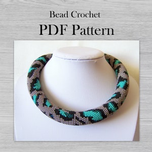 PDF Bead crochet necklace pattern, Seed bead pattern, Emerald Leopard print necklace pattern, PDF Pattern for modern jewelry