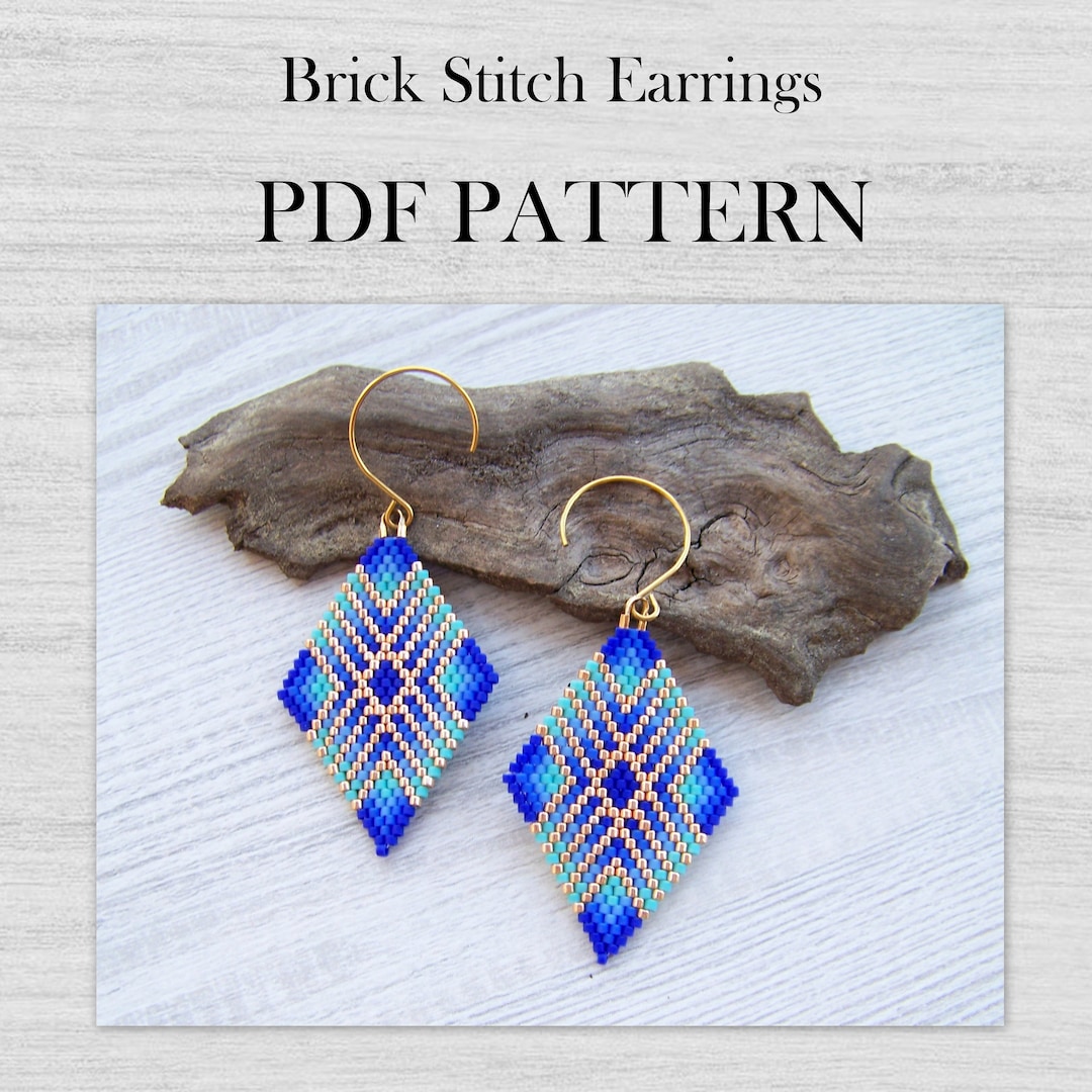 Blue Shades Rhombus Earrings Brick Stitch Pattern, Miyuki Delica ...