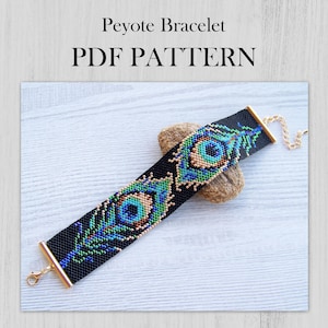 Pauwenveer Peyote EVEN Count armbandpatroon, Miyuki Delica pdf-patroon, kralen Glanzend kleurrijk patroon polsmanchet download