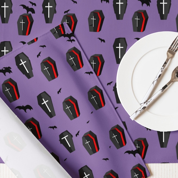 Gothic Table Setting with Coffin and Bat Placemats Spooky Table Home Decor For Dark Macabre Fans