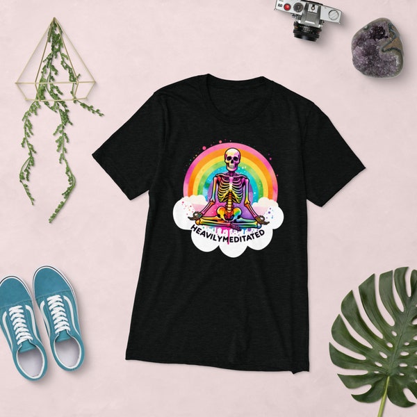 Zen Rainbow Skeleton Funny Gothic Tshirt