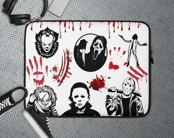 Housse pour ordinateur portable avec icône d'horreur pour les fans de films d'horreur et de décoration d'Halloween effrayante