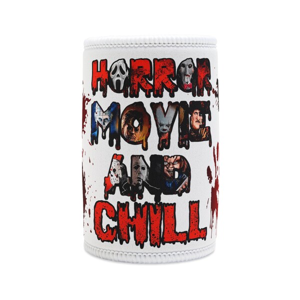 Horror Movie And Chill Stubby Cooler Can Holder For Scary Movie Night Spooky Movie Fan Gift