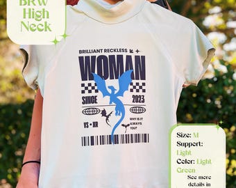 Brilliant Reckless Woman High Neck Top - women&#39;s clothing, bookish merch, upcycled sustainable, gift for readers, one of a kind gift, unique