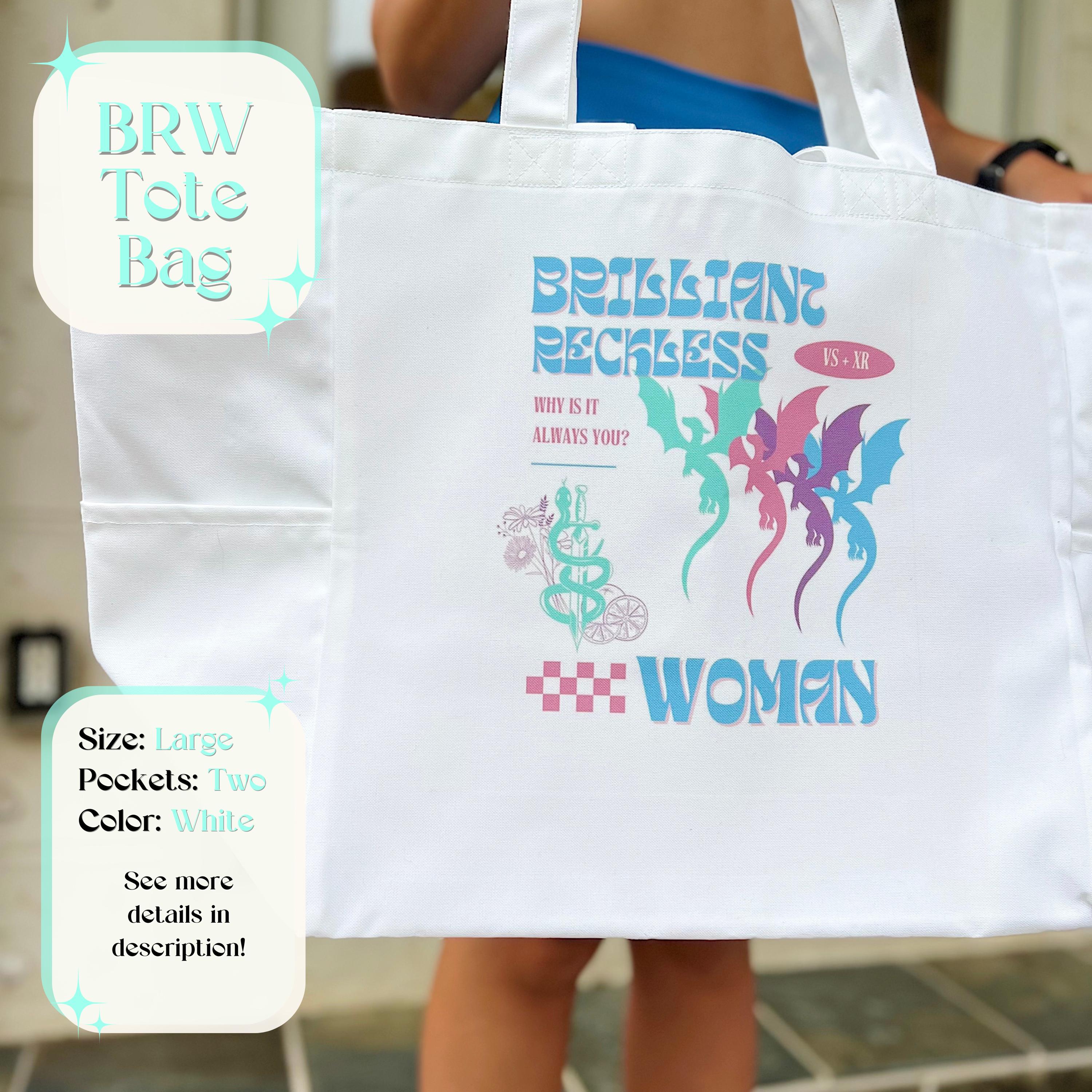 Brilliant Reckless Woman Tote Bag - gifts for readers, bookish merch, handbag, graphic tote, unique purses, gifts for her, fantasy books