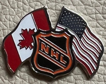 Nhl (Liga Nacional de Hockey) Banderas de Canadá y Estados Unidos Vintage 1991 Insignia de pin deportivo