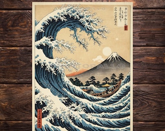 3 hojas de papel de seda para decoupage de 18 libras, estilo Gran Ola de Hokusai, tinta japonesa sobre pergamino