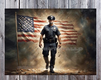 3 hojas de papel de seda para decoupage de 18 libras: bandera patriótica de EE. UU. y un oficial de policía