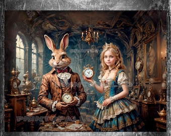 3 hojas de papel de seda para decoupage - Alicia en el país de las maravillas y la liebre de marzo