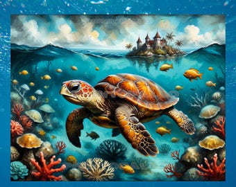 Papel de seda de tortuga boba: Decoupage de arrecife submarino (3 hojas)