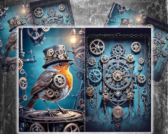 Papel de seda Steampunk Robin para decoupage (3 hojas)