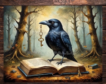 3 Hojas de Papel de Seda para Decoupage - El cuervo tiene la llave (¡a un mundo de fantasía!)