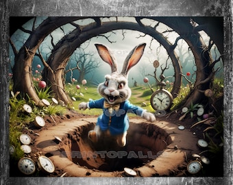 3 Hojas de Papel de Seda para Decoupage - Alicia en el País de las Maravillas: ¡Conejo Blanco saltando!