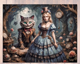 3 hojas de papel de seda para decoupage de 18 libras - Alicia en el país de las maravillas y el gato de Cheshire II