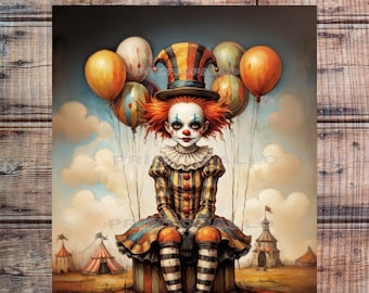 3 hojas de papel de seda para decoupage de 18 libras: payaso de circo vintage con globo aerostático