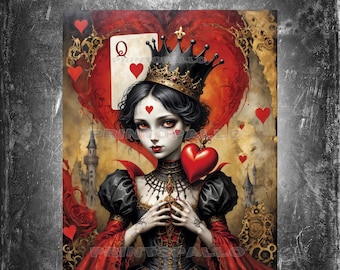 3 hojas de papel de seda para decoupage - Alicia en el país de las maravillas: Reina de corazones