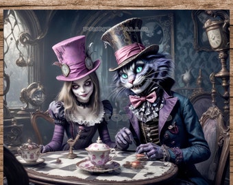 3 hojas de papel de seda para decoupage de 18 libras: Alicia en el país de las maravillas y el gato de Cheshire