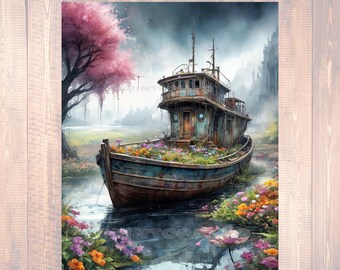 Papel de seda con diseño de barco de remos floral para decoupage (3 hojas)