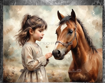 Papel de seda para decoupage de niño y caballo - Historia de amor (3 hojas)
