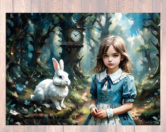 3 Hojas de Papel de Seda para Decoupage - Alicia en el País de las Maravillas y el Conejo Blanco