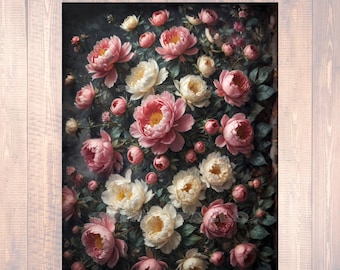3 hojas de papel de seda para decoupage de 18 libras: balde de peonías, rosa y blanco pálido