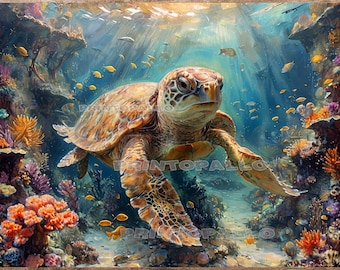 Papel de seda de tortuga boba: Decoupage de arrecife submarino (3 hojas)