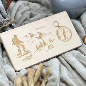 Wanderlust breakfast board, snack board with personal laser engraving, 22 x 12 cm, personalized hiker gift, hiking mountains