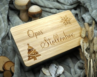 Personalisierte Stollenbox, Dose für Christstollen, Butterstollen mit Lasergravur, Metall Dose mit Bambus Deckel, Weihnachtsgeschenk