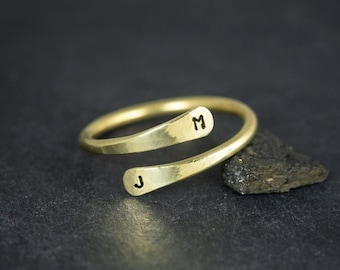 Personalized Brass Initial Ring: 24K Gold Plated Adjustable Jewelry