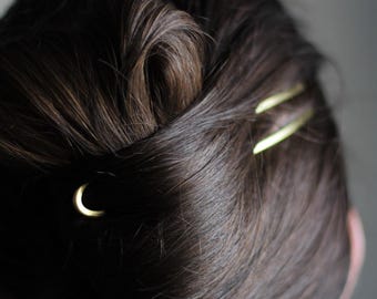 Horquilla para el pelo de latón o cobre hecha a mano: horquilla francesa minimalista para cabello fino y grueso.