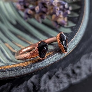 Black Tourmaline Copper Ring: Raw Crystal Boho Electroformed Jewelry