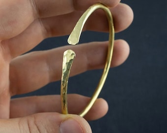 Hammered Gold Plated Brass Bracelet: Minimalist Tribal Bangle