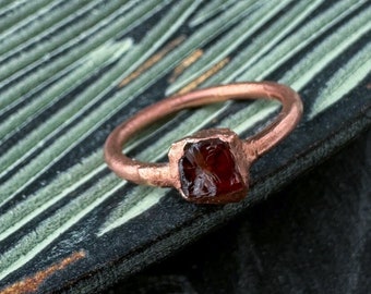 Natural Crystal Citrine Ring, Brown Gemstone Copper Rings, Unique Textured Electroformed Jewelry, 7th Anniversary Gift, November Birthstone