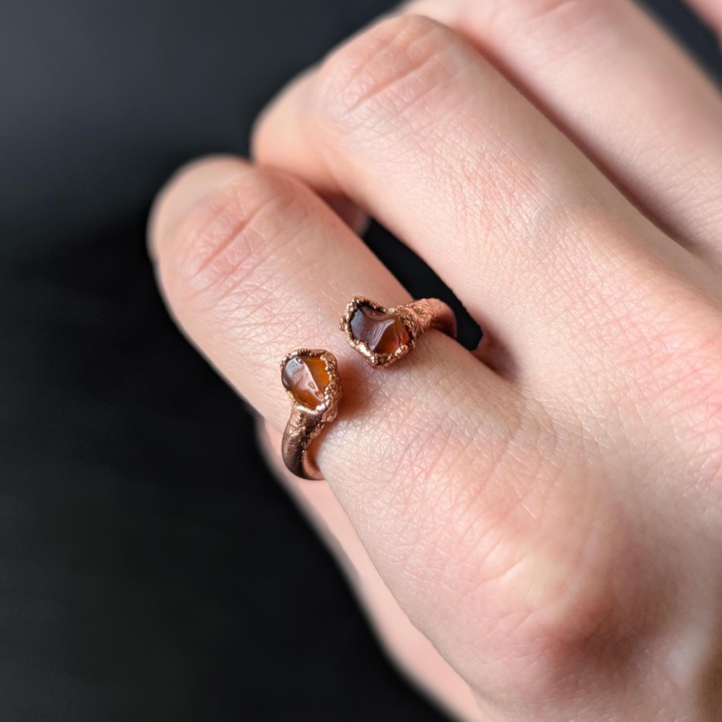 Pure Copper Carnelian Ring, Two Genuine Gemstone Ring, Arthritis Anxiety Healing Gift, Electroformed Copper Jewelry, Mother Wife Women Gifts