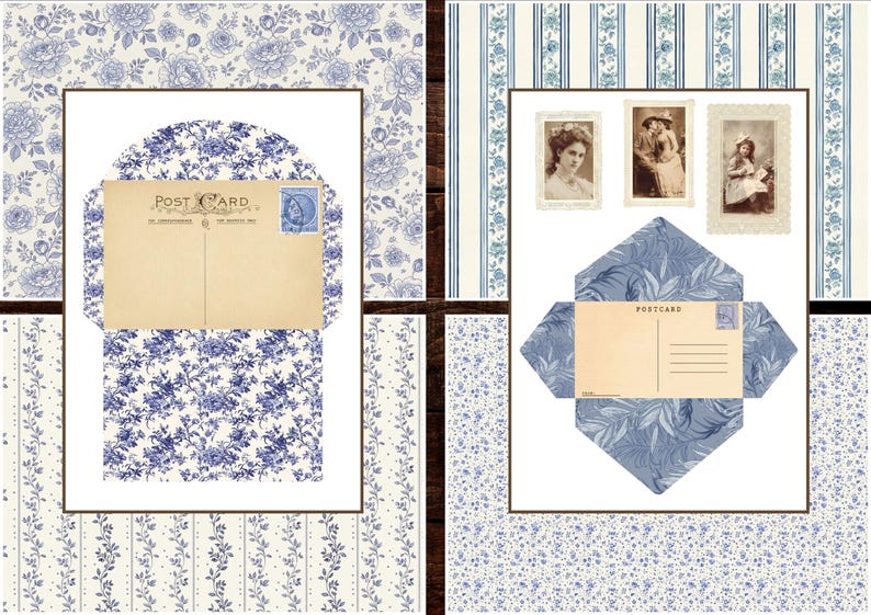 Vintage Blue Junk Journal Kit | Digital Papers, Pages, Pockets, Tags ...