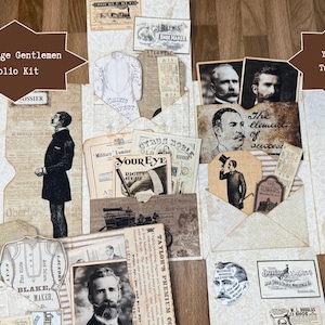 Kit de carpeta Vintage Gentlemen, descarga digital, carpeta para diario creativo, sobres, bolsillos, etiquetas, efímeros, recortes precisos, estilo grunge, imprimible.