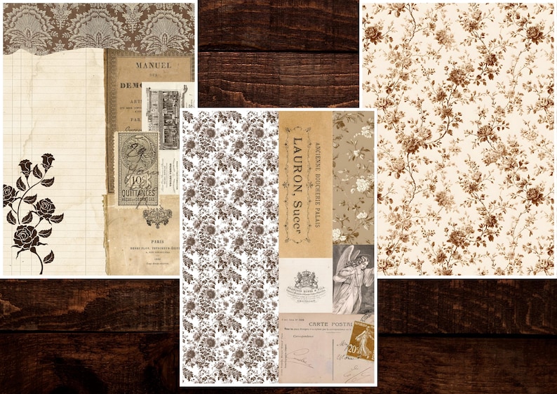 Tall Skinny Junk Journal Digital Kit | Vintage French Neutral Collage ...