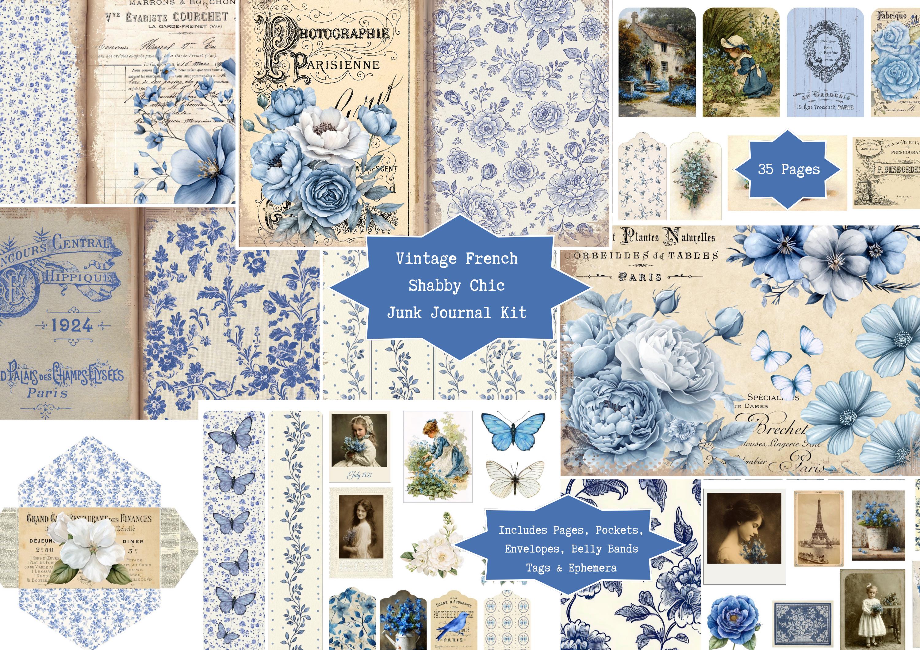 Vintage French Shabby Chic Junk Journal Kit | Digital Pages, Pockets ...