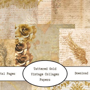 Tattered Gold Vintage Digital Papers | Vintage Gold Journal Paper | Printable Papers | Gold textures  Vintage Pages Distressed Antique Gold