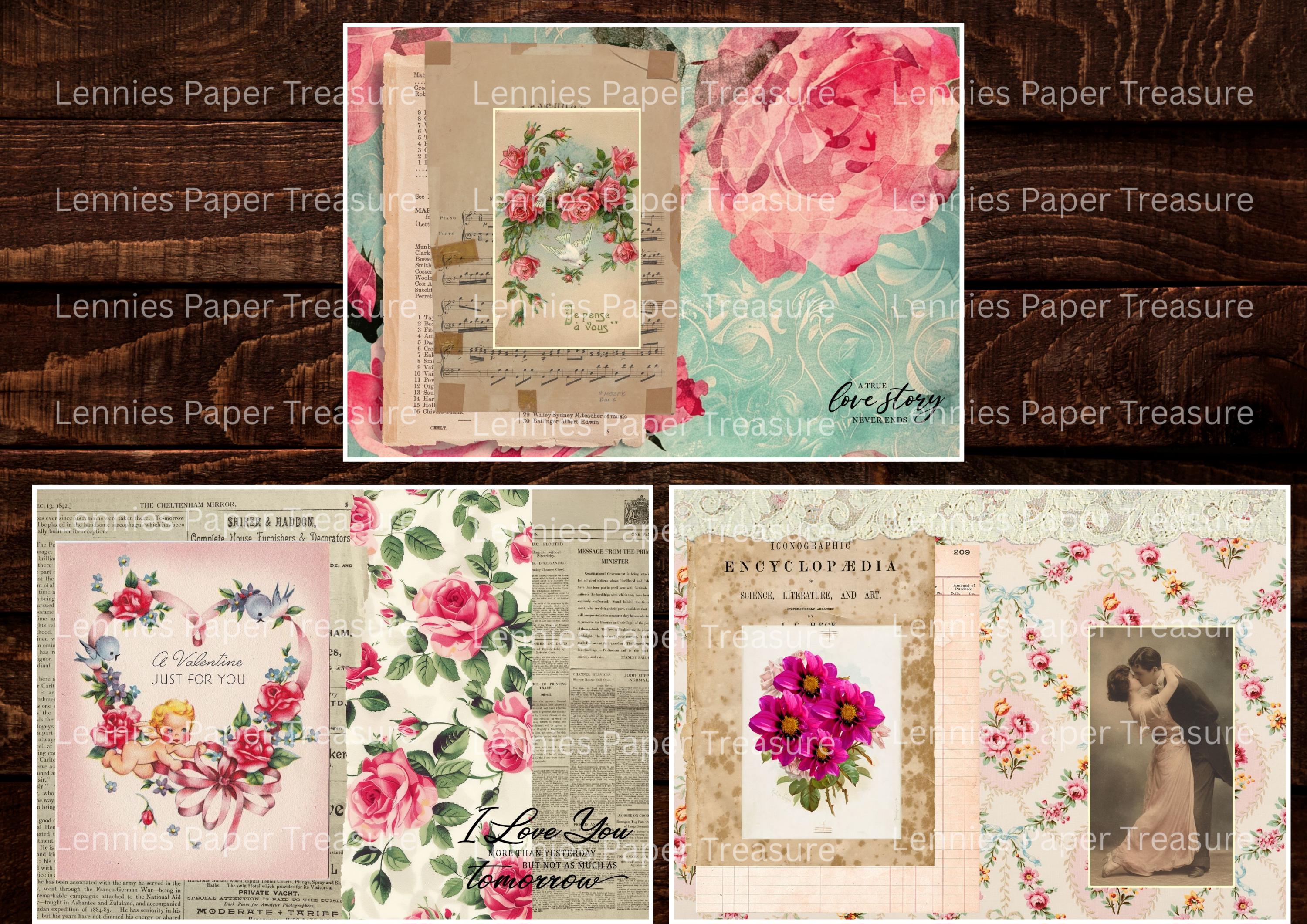 Vintage Valentines Collage Paper Pack | Digital Download | Junk Journal ...