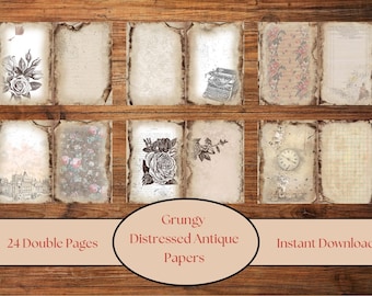 Grungy Distressed Antique Junk Journal Pages. Printable, digital papers, scrapbook backgrounds, vintage collage pages, aged paper, old books