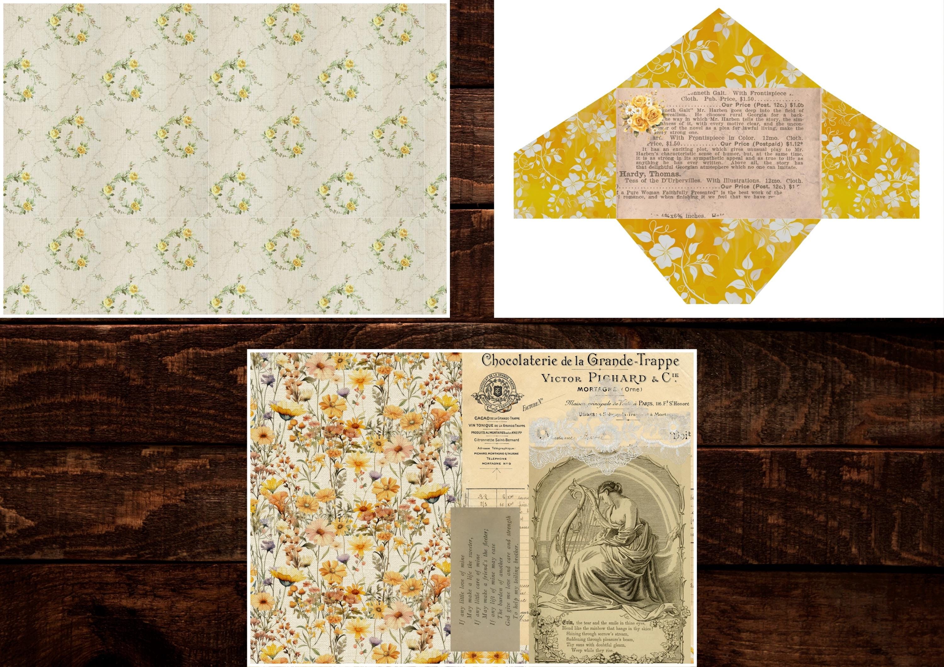Antique Yellow Digital Junk Journal Kit | Printable Vintage Collage ...
