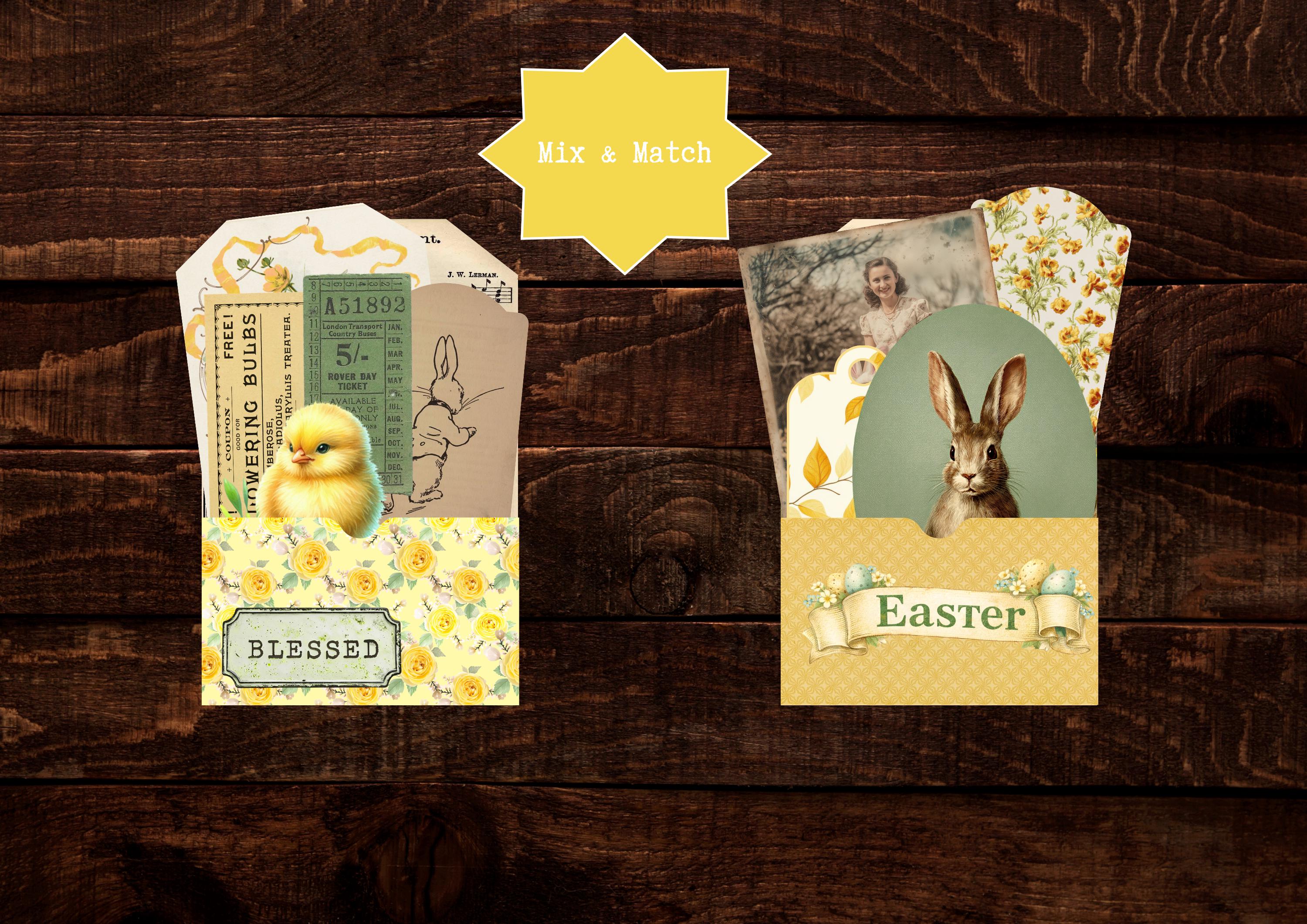 Vintage Easter Pocket Tag Kit, Junk Journal, Scrapbook Ephemera ...