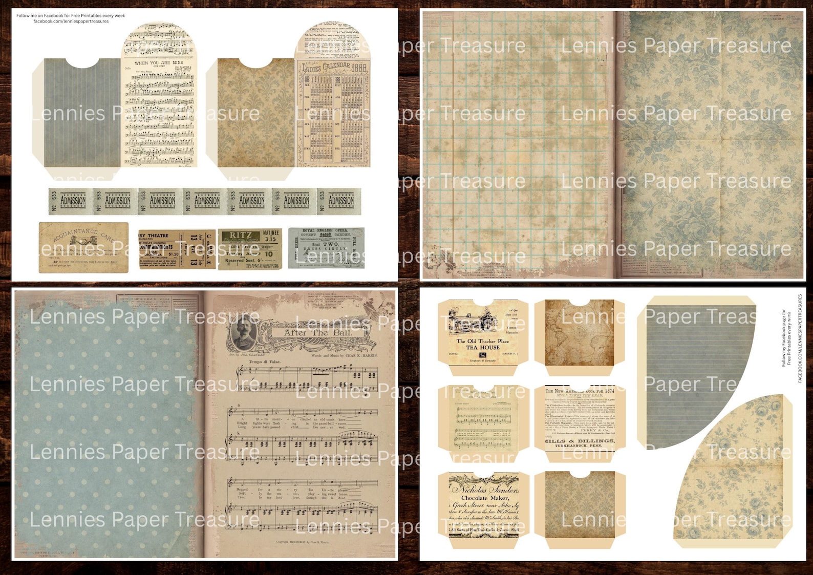 Vintage Blue Grunge Junk Journal Kit | Digital Download | Antique Pages ...