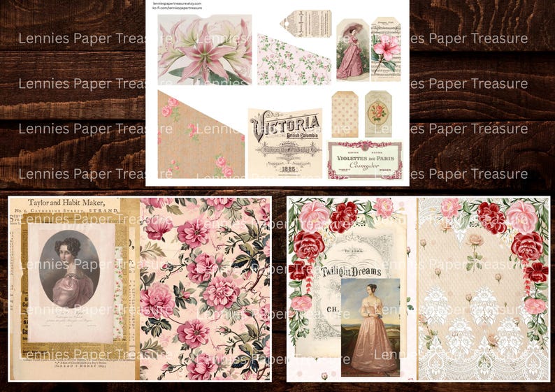 Pretty in Pink Vintage Junk Journal Kit | Digital Collage Half Pages ...