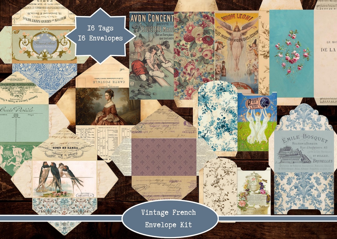French Envelope Layout Digital Envelope Kit | Vintage French Envelopes & Tags | Printable Junk ...