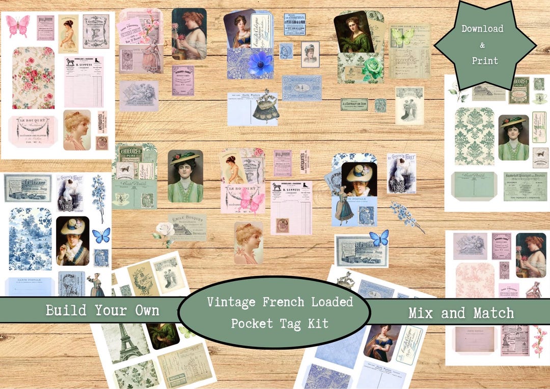 Digital Junk Journal Loaded Pocket Tag Kit | Printable Vintage French ...
